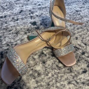 Betsey Johnson Crystal Embellished Heels in Tan